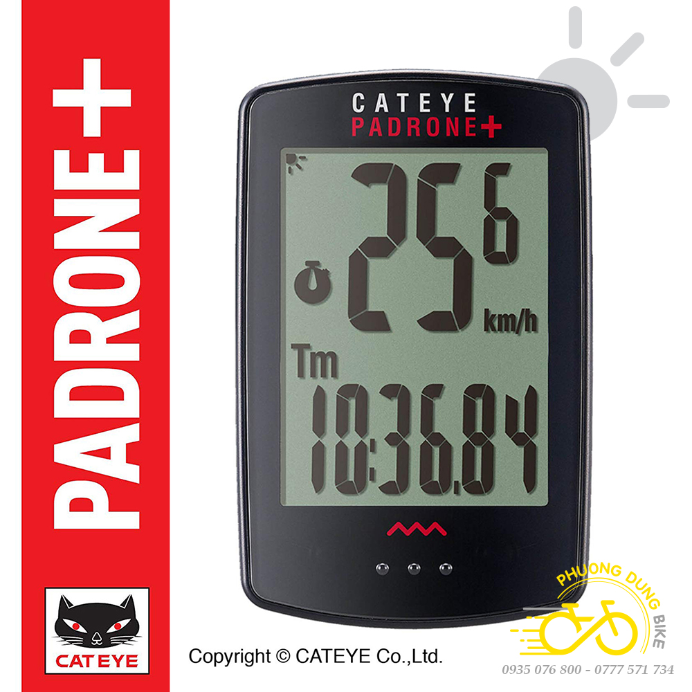 Đồng hồ đo tốc độ xe đạp không dây CATEYE Padrone+ CC PA110W (Japan - Có Đèn Nền)
