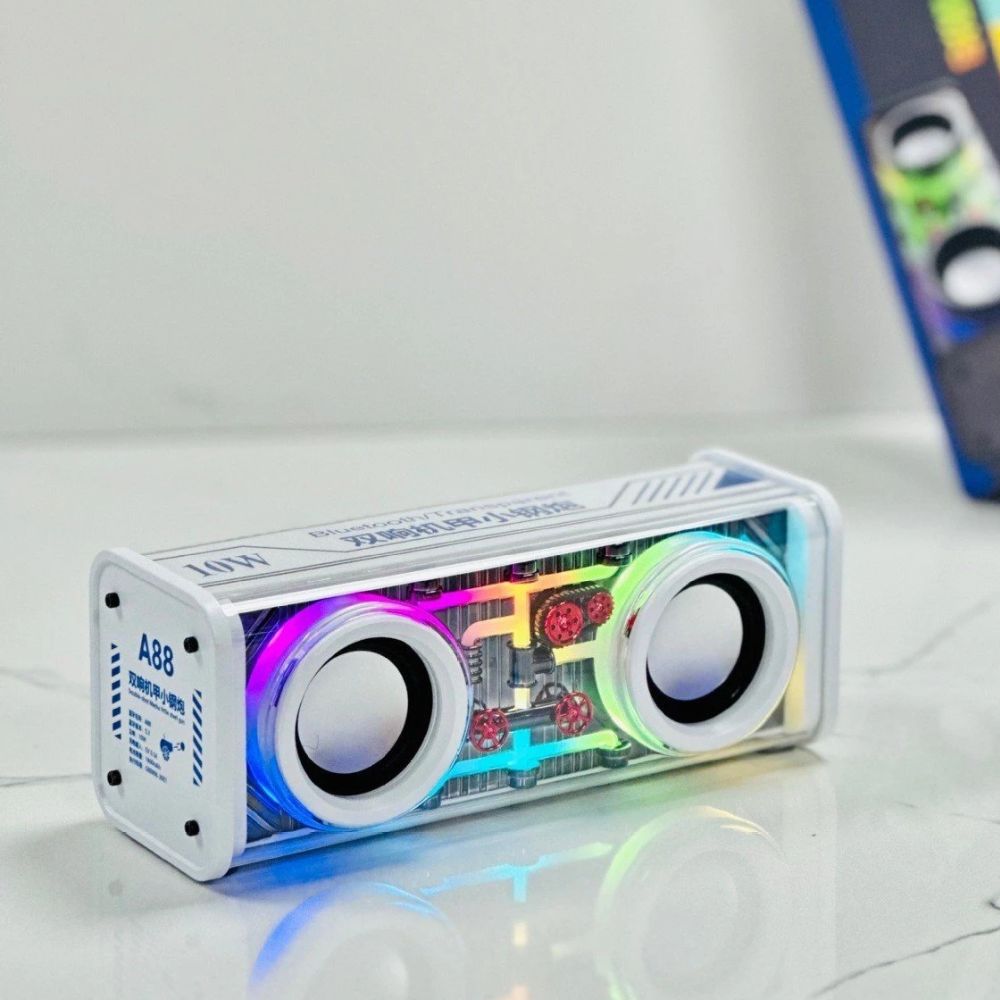 A88 wireless 10W mini transparent Bluetooth speaker, music led RGB flash, connect 2 TWS at the same time