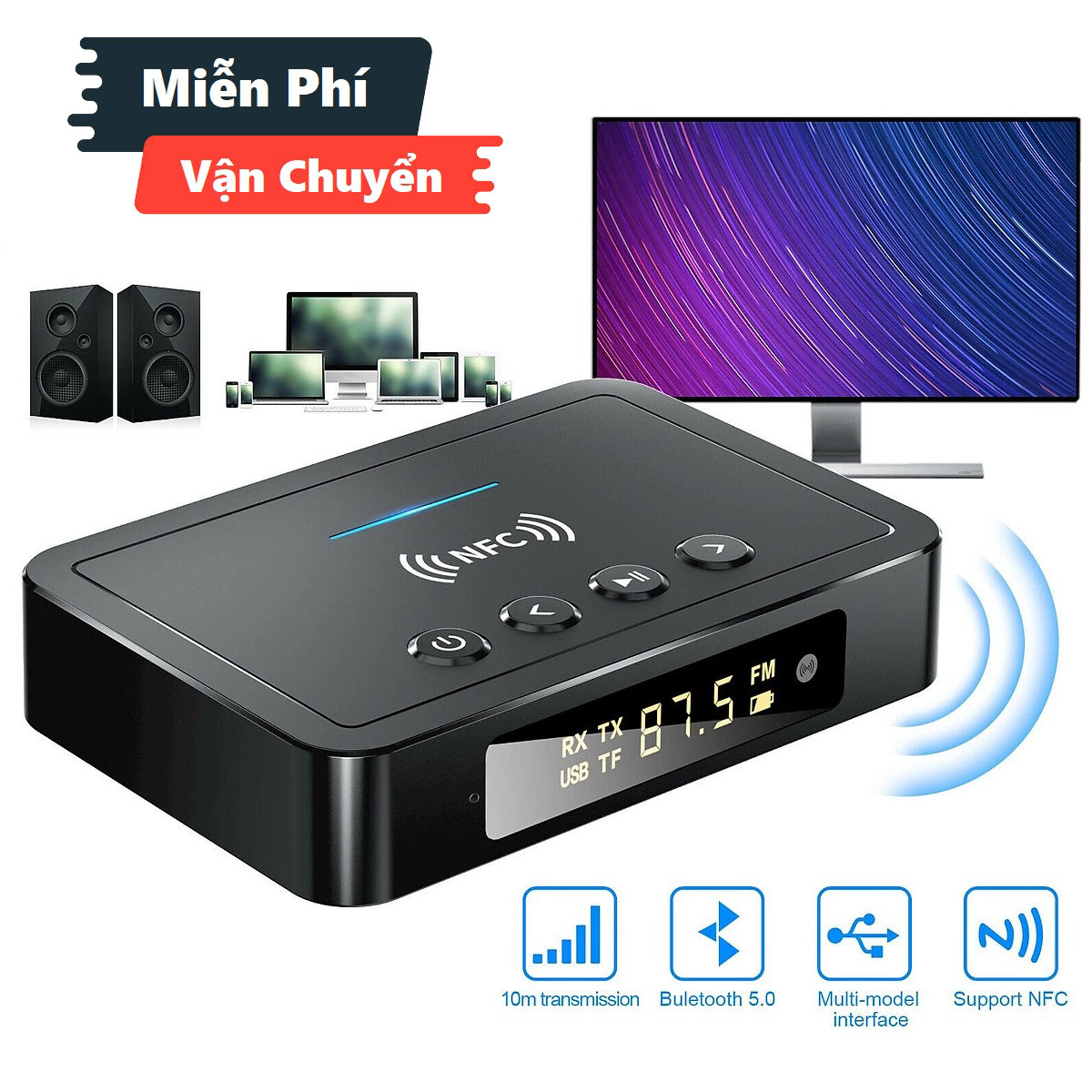 Thiết bị thu phát tín hiệu bluetooth 5.0 m6 nfc có điều khiển từ xa - bộ thu phát bluetooth 5.0 đa năng nfc m6
