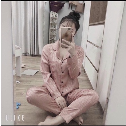 Bộ đồ mặc nhà - Bộ pyjama lụa gấm - Bộ đồ áo dài quần dài