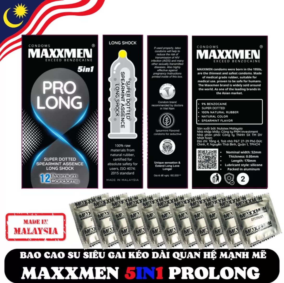 Bao cao su MAXXMEN 5in1 PROLONG Kéo dài thời gian Gân gai Siêu mỏng