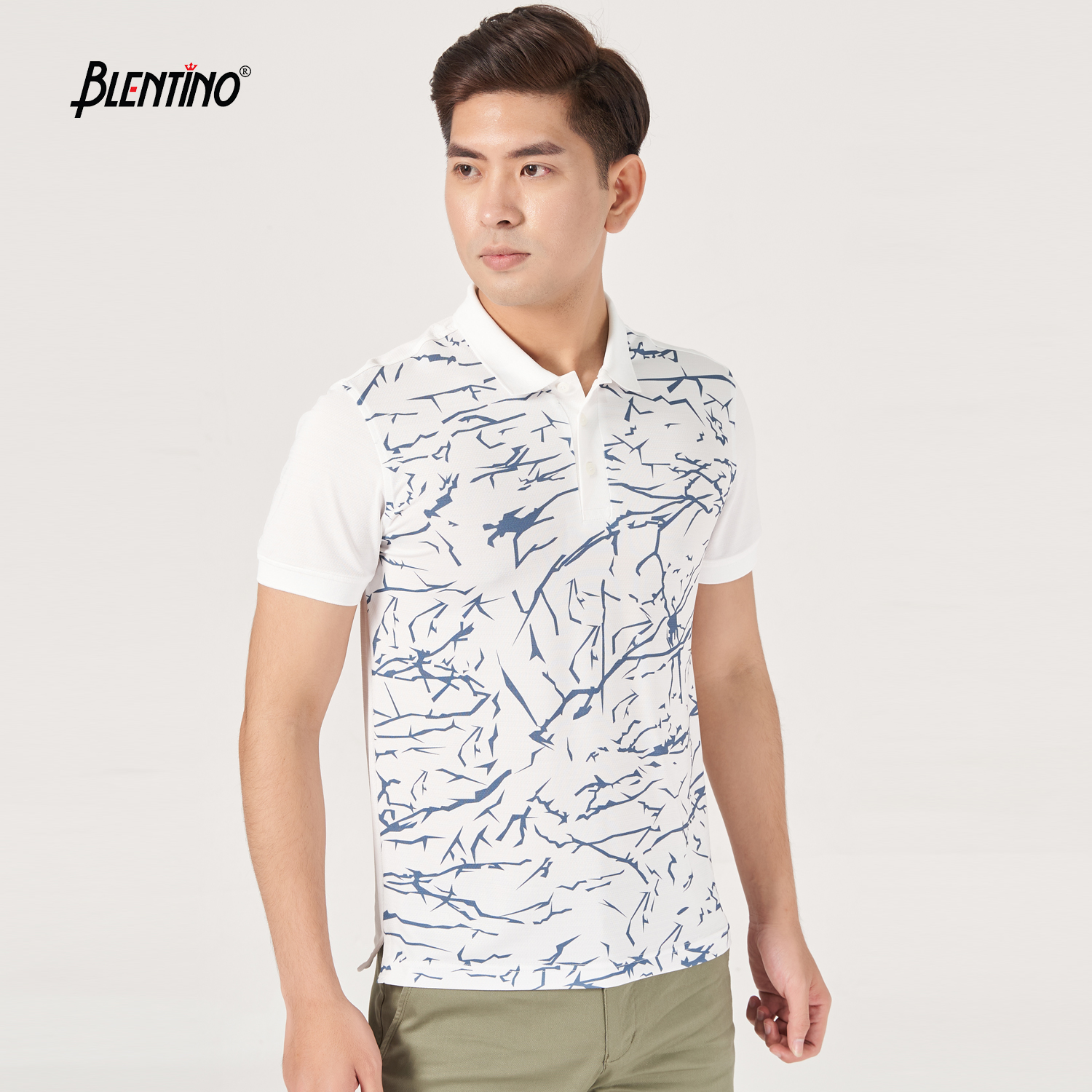 Blentino áo polo kẻ sọc ngắn tay có cổ PL202028