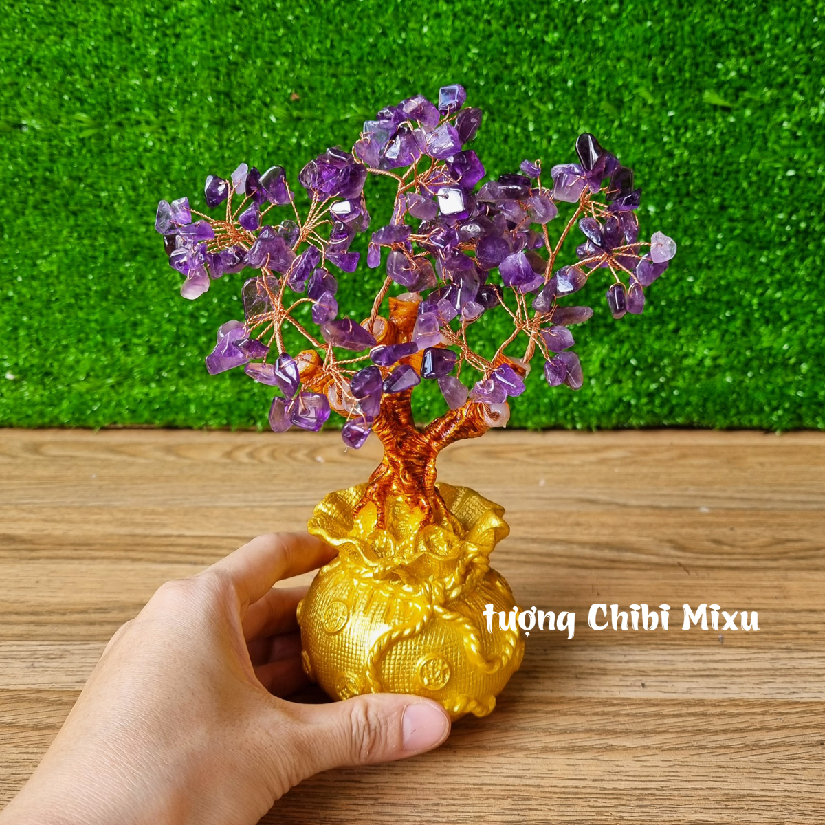 Cây Tài Lộc đá Thạch Anh hình túi tiền size 18cm