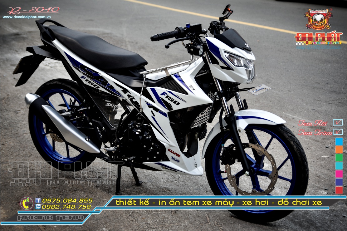 Tem Rời Chế Satria 150 Trắng Xanh