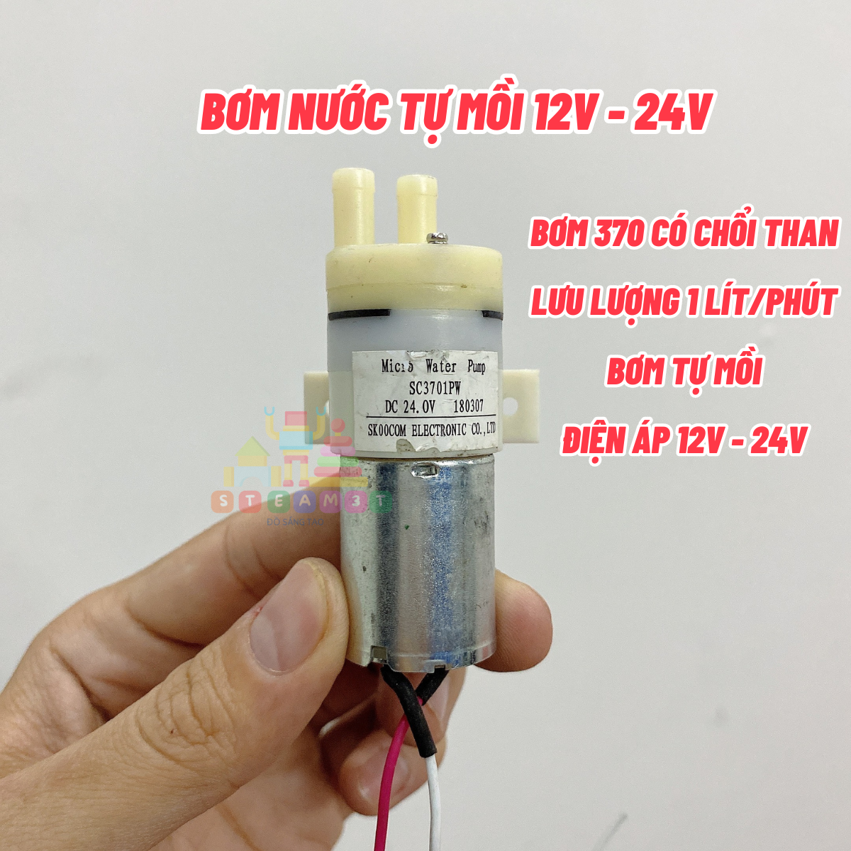 [HCM]Bơm mini 24V bơm nước tự mồi bơm khí chân không motor 370 bơm êm - LK0090