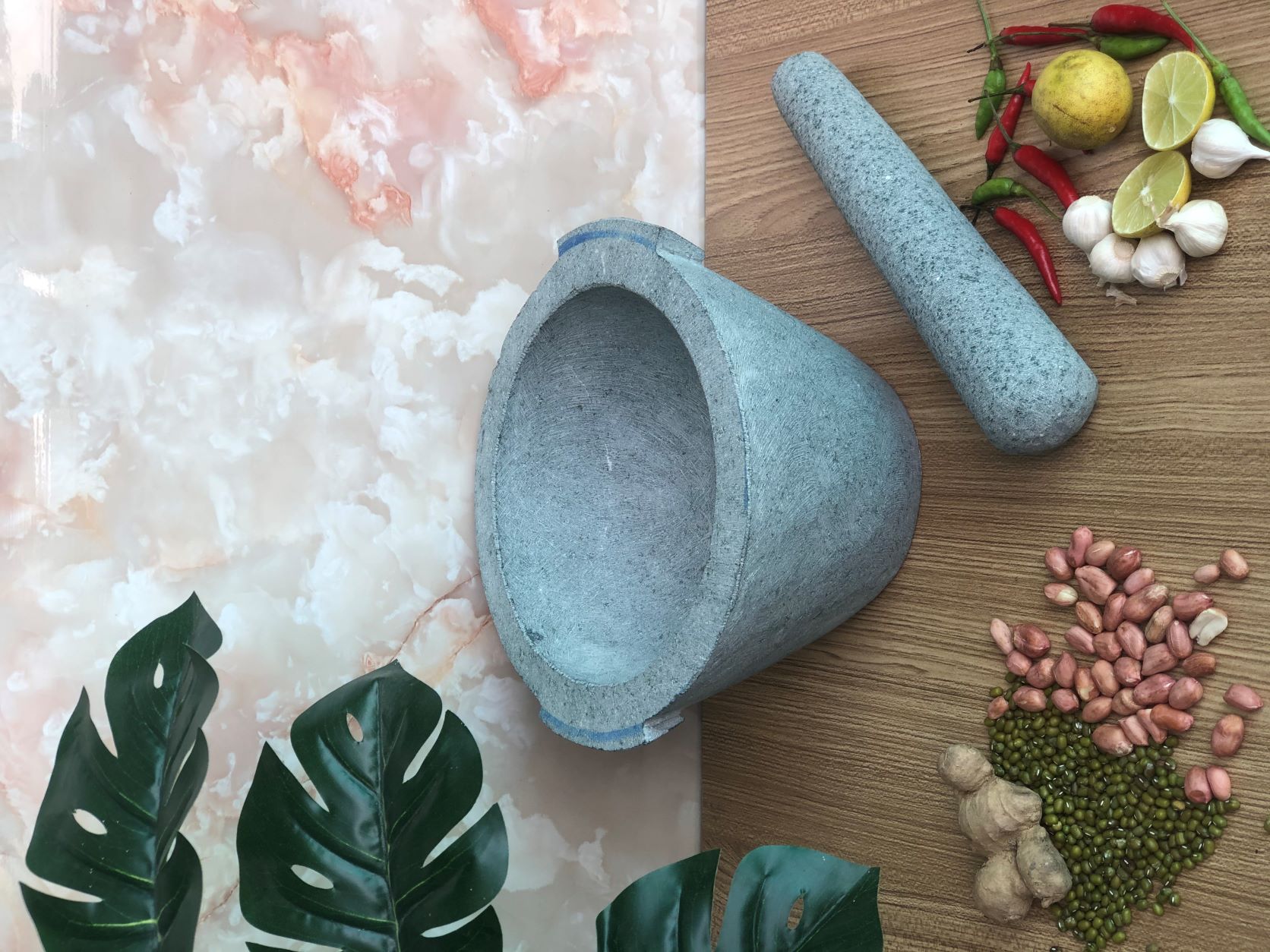 bộ sản phẩm cối đá + chày đá đường kính 20cm