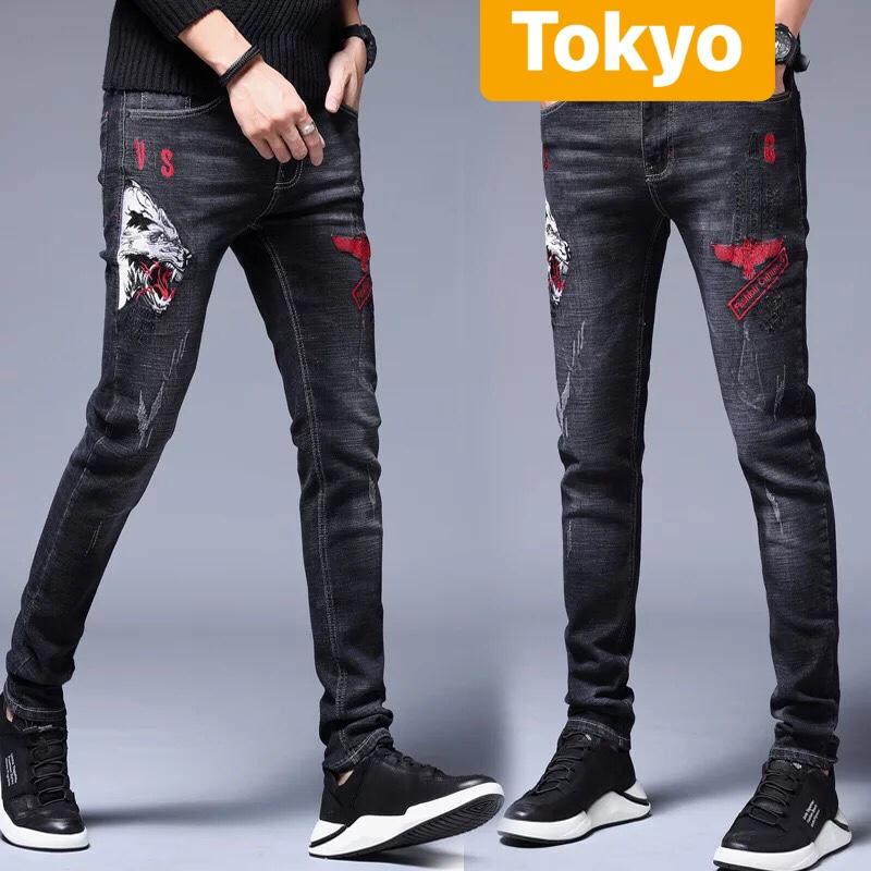 QUẦN JEAN NAM CHẤT BÒ ĐEN THÊU BẠCH SÓI HỒ LY NỔI TIẾNG CJ-446 - TOKYO FASHION