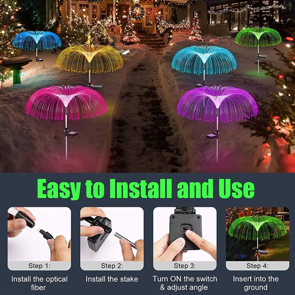 Đèn sứa sợi năng lượng mặt trời, Đèn pha hoa Jellyfish, Không thấm nước khí quyển đầy màu sắc 7 màu