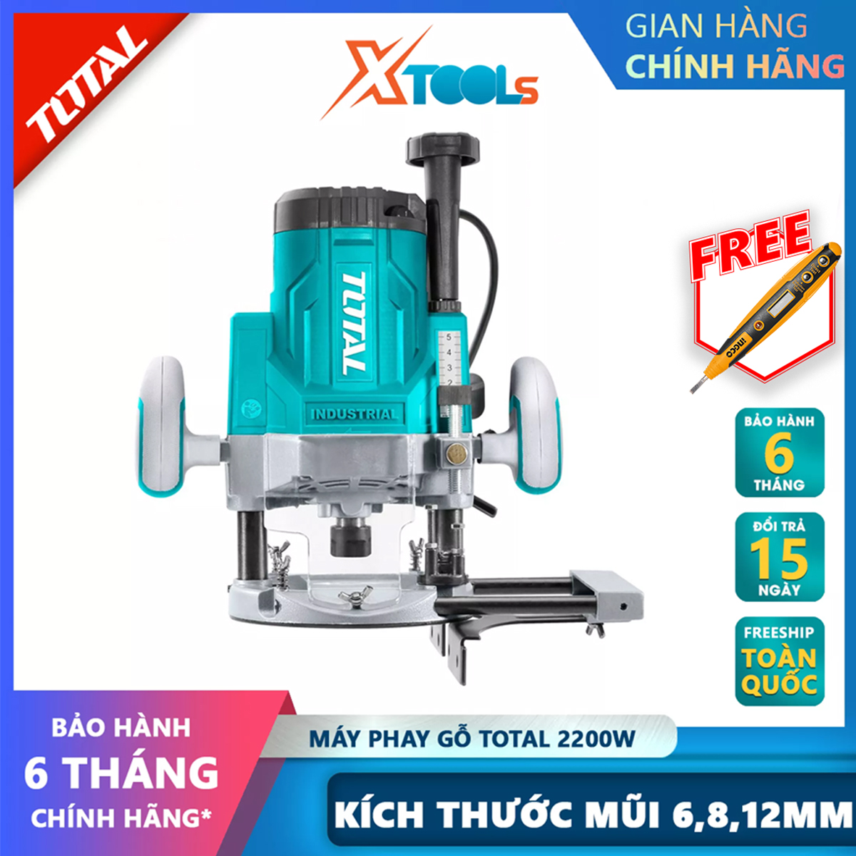 Total tr71326 wood milling machine 2200W portable wood router speed is 9000-23000rpm. Milling size: 8,12mm, with height customrized ruler