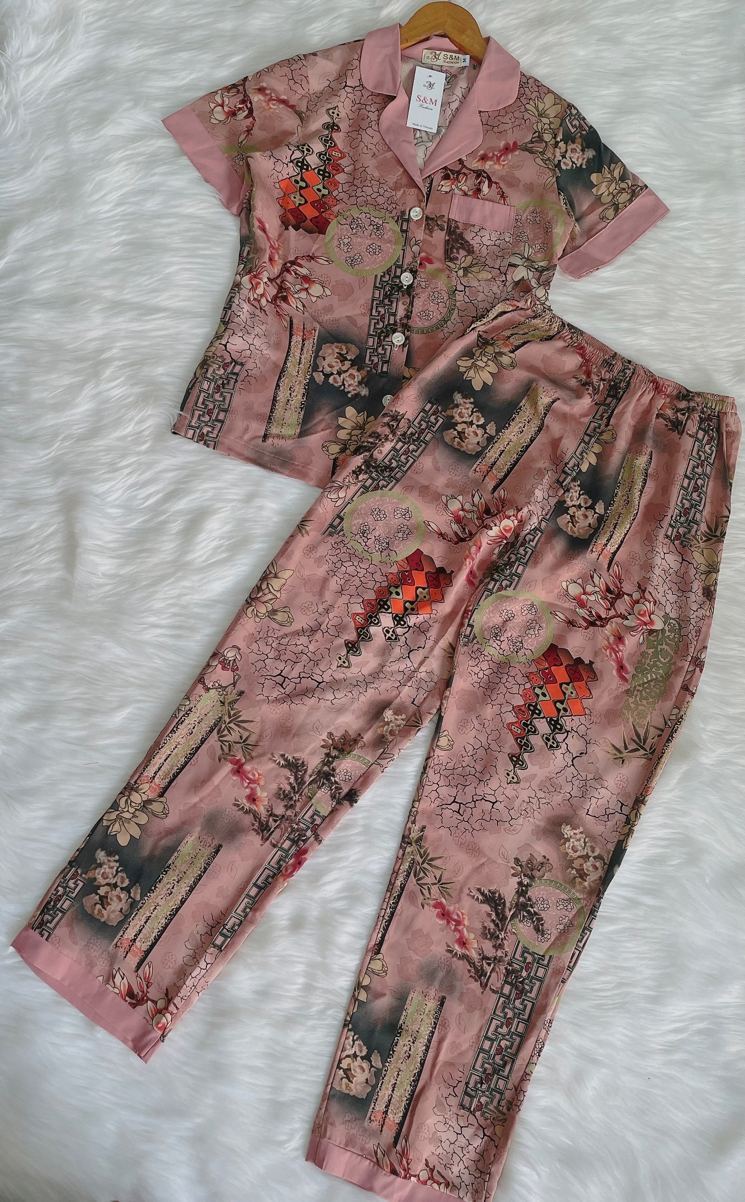 Set bộ họa tiết pijama có túi - MS0289
