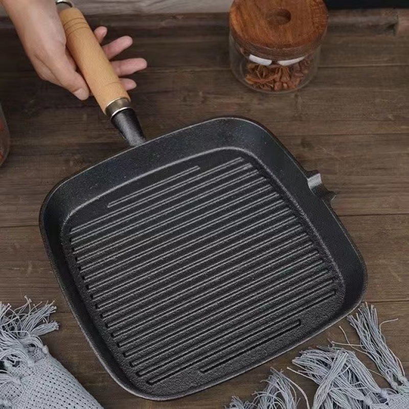 Chảo Nướng BBQ Hàn Quốc 22CM, Chảo Gang Đúc Thủ Công Siêu Chắc Chắn, Áp Chảo Bò Bít Tết Biến Bạn Thành 1 Đầu Bếp Khi Mua Nó