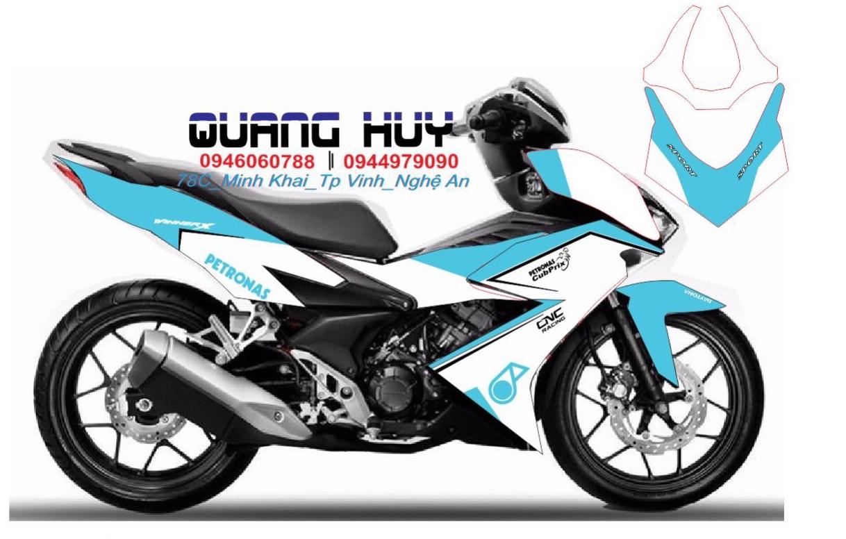 Tem trùm xe máy WINNER X thiết kế trắng xanh nhạt - chế tem xe máy WINNER X thiết kế theo yêu cầu - Tem xe máy WINNER X rẻ đẹp và chất