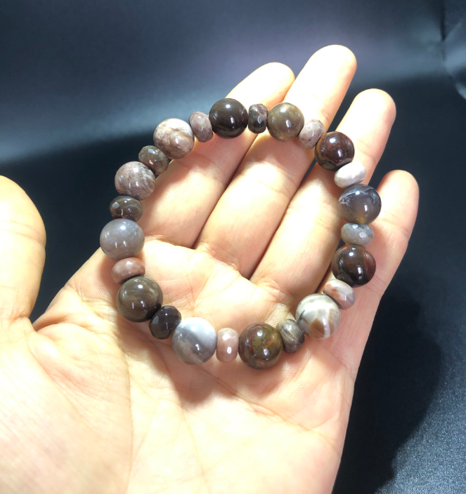 ( HOT..HOT) Vòng tay gỗ hóa thạch 10mm phối 8ly cắt giác phong cách mới,vòng may mắn thời trang