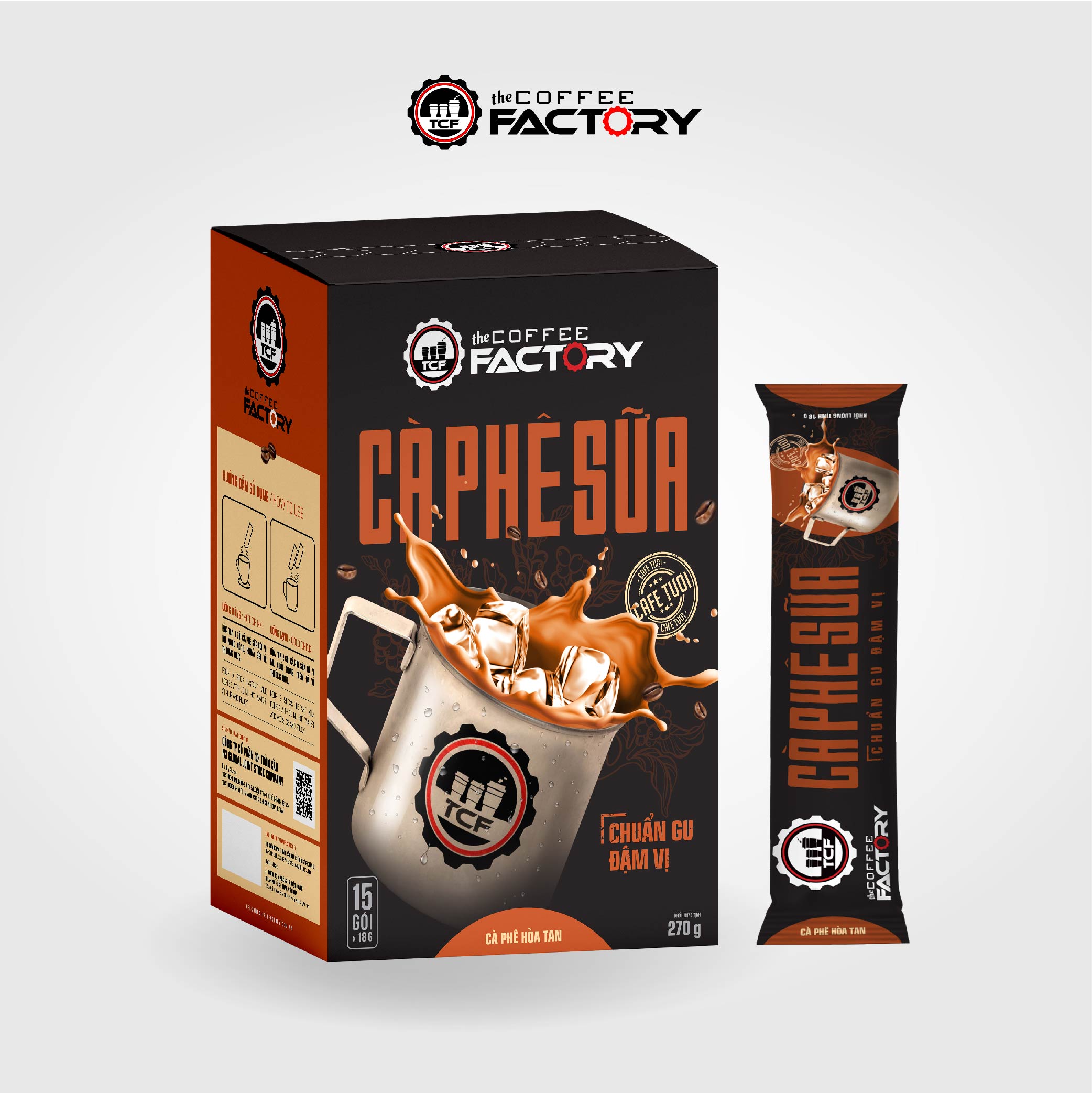 Cà phê sữa hòa tan The Coffee Factory (Hộp 15 gói x 18g)