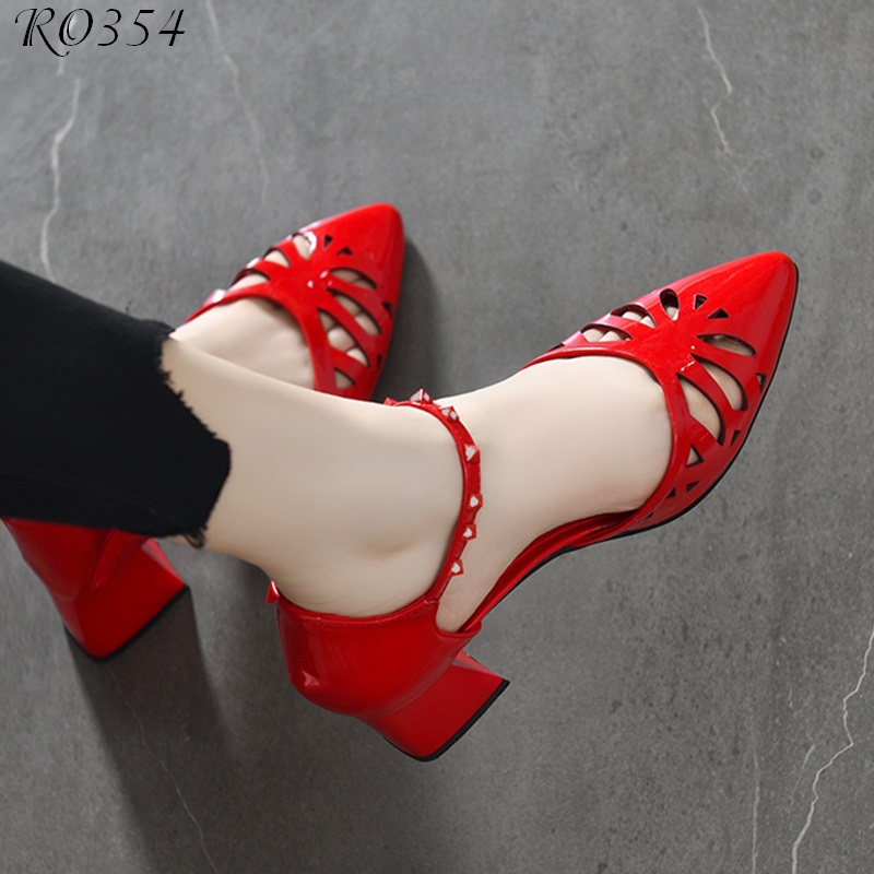 [VIDEO/ẢNH THẬT] Giày sandal nữ gót trụ, da bóng cắt laze cao cấp ROSATA RO354 cao 5p - Đen, Đỏ- HÀNG VIỆT NAM - BKSTORE