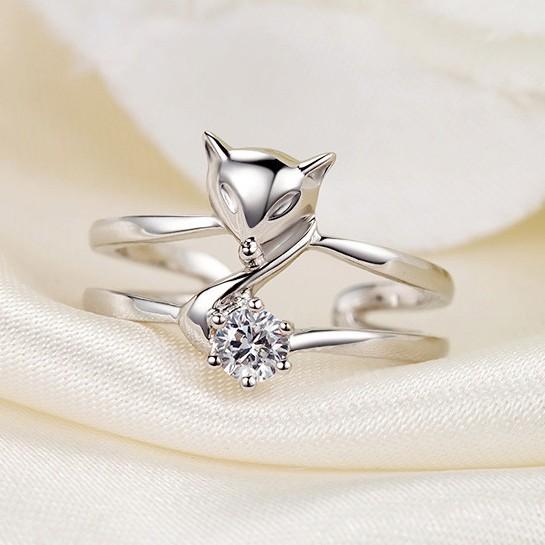 Nhẫn Hồ ly vượng tình duyên S925 nạm đá cao cấp, nhẫn bạc nữ cá tính, nhẫn nữ phong thủy, nhẫn hồ ly bạc 925 MDL-Ri15