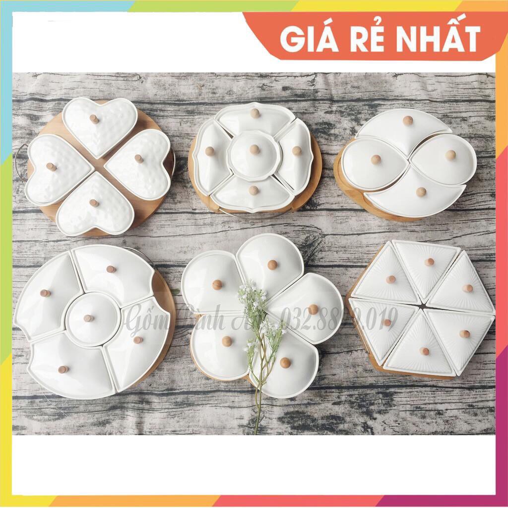 khay mứt tết bằng gốm sứ kèm đế gỗ