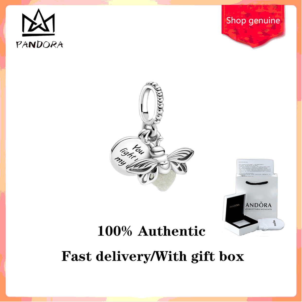 ♈100% authentic ♈ Pandorae Glow-in-the-dark Firefly Dangle Charm S925 sterling silver Valentine's Day Gift Birthday Gift