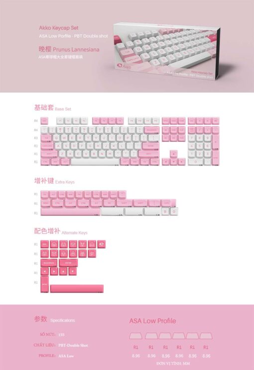 AKKO Keycap set – Prunus Lannesiana (PBT Double-Shot/ASA Low profile/155 nút)