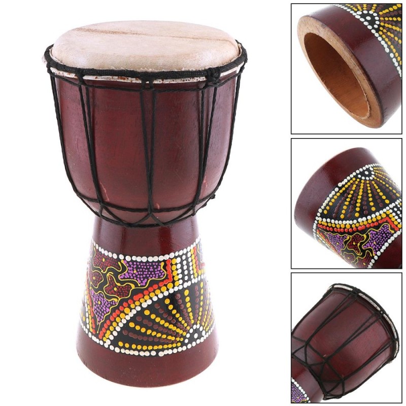 6 inch Chuyên Nghiệp Châu Phi Trống Djembe Tranh Cổ Điển Gỗ Da Dê Hay Nhạc Cụ-intl