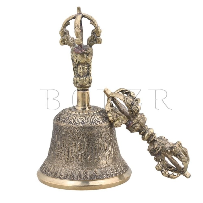 7.8 cm Đường Kính Trung Bình Tây Tạng Thiền & Cầu Nguyện Chuông Màu Vàng-quốc tế