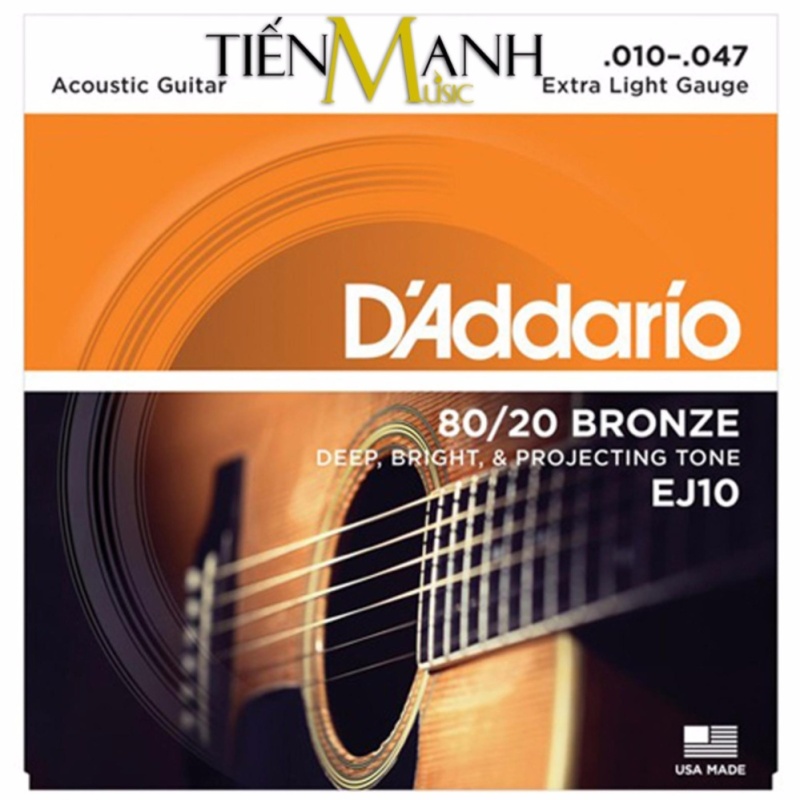 Bộ Dây Đàn Guitar Acoustic Cỡ 10 DAddario EJ10 - Hãng phân phối chính thức (80/20 Bronze Strings - Cam kết 100% chính hãng USA)