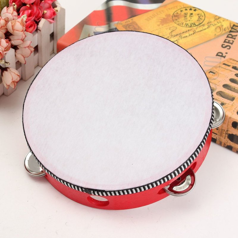 childrens percussion dance props sheepskin tambourine parent-child communication hearing grasping for 3-6 years old 8 inch (red polyester leather) - intl