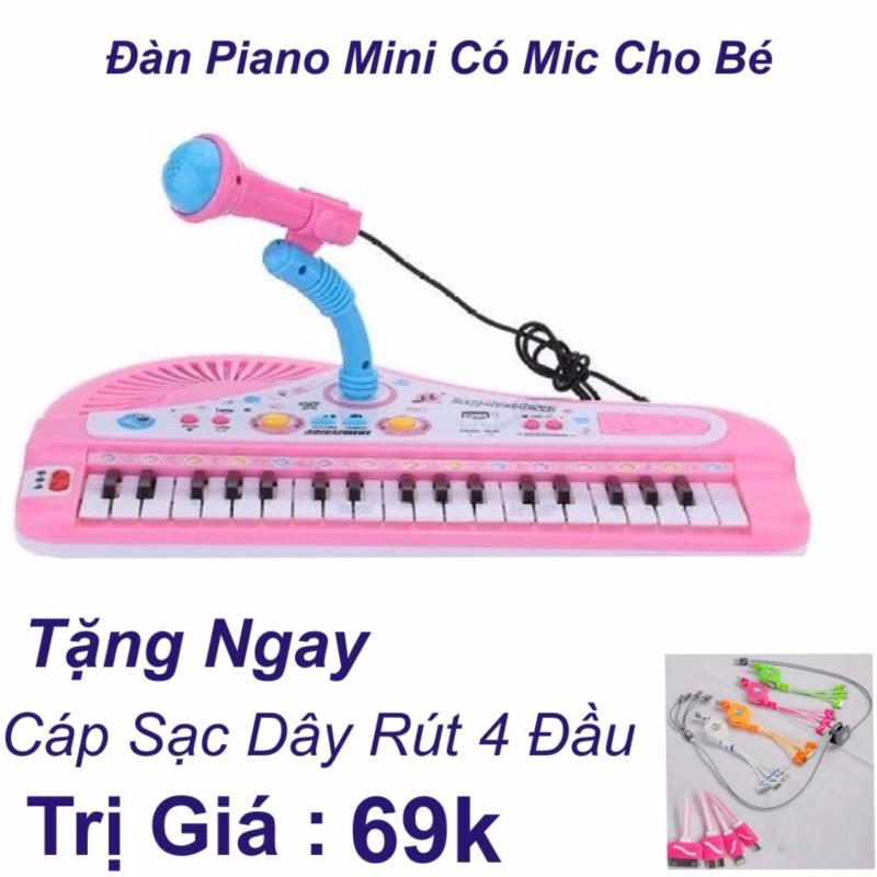 Đàn Piano Mini Có Míc Cho Bé Chất Lượng Âm Thanh Hay Loại Mới 2017 + Cáp Sạc Dây Rút 4 Đầu Trị Giá 69k