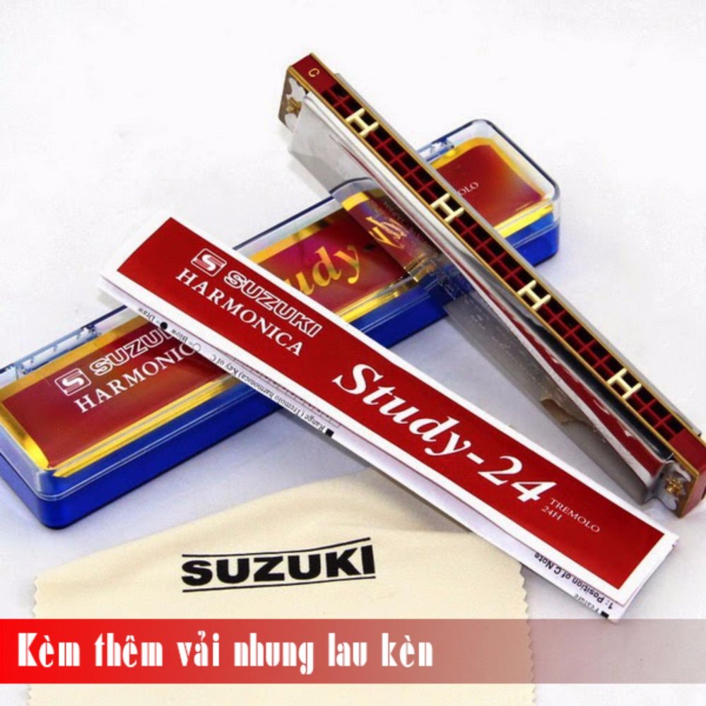 [HCM]Kèn Harmonica Tremolo Suzuki Study 24 Key C (Bạc)  Có Thể Thổi Được Rất Nhiều Bài - Kèm Thêm Vải Nhung Lau Kèn - Happylive Shop
