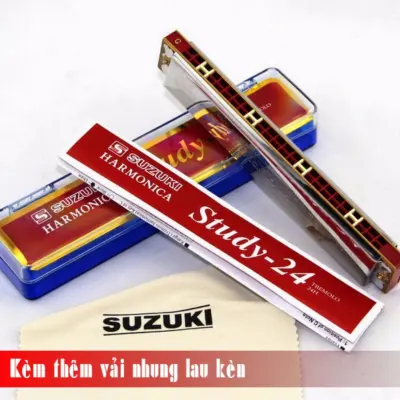 [HCM]Kèn Harmonica Tremolo Suzuki Study 24 Key C (Bạc) Có Thể Thổi Được Rất Nhiều Bài - Kèm Thêm Vải Nhung Lau Kèn - Happylive Shop