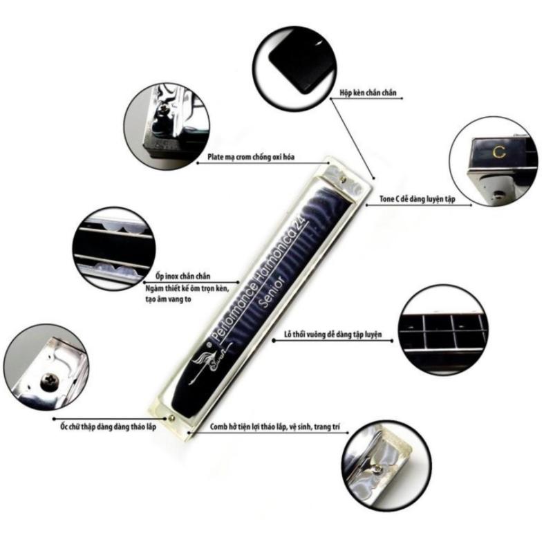Kèn harmonica Tremolo Swan Senior key C (Bạc)kèm hộp và bao nhung  206480 - Black -  FS