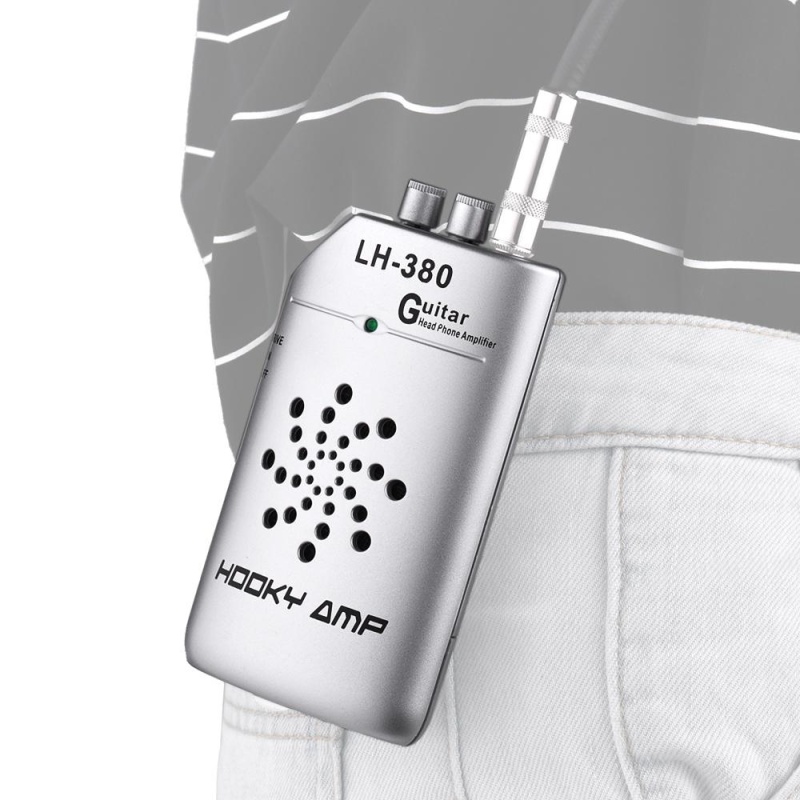 Mini Di Động Đàn Guitar Ukelele Thực Hành Headphone Amp Khuếch Đại Loa có Kẹp Đai Bạc-quốc tế