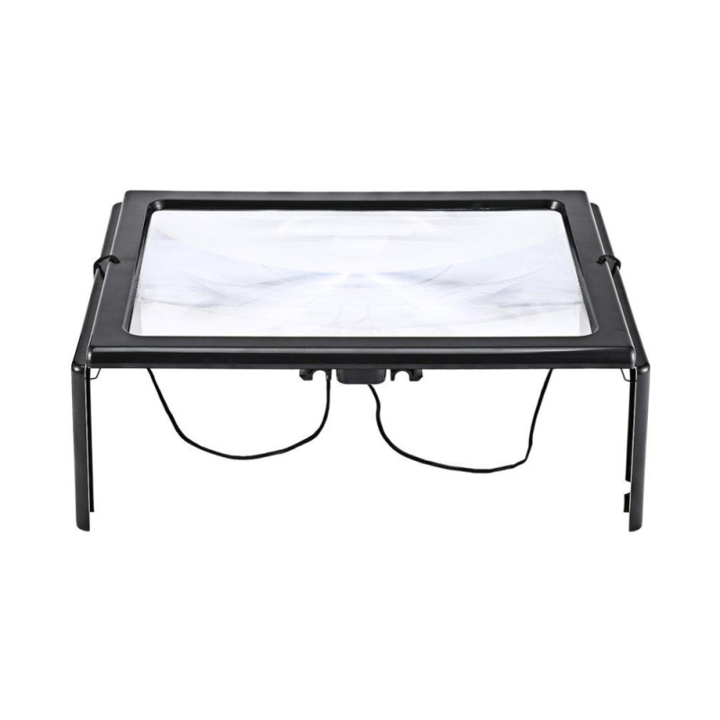 OH A4 Full Page 3X Giant Desk Foldable Magnifying Glass Magnifier 4 LED Light Black - intl