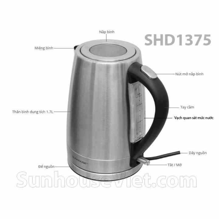 Ấm siêu tốc cao cấp Sunhouse SHD1375 + tặng găng tay cách nhiệt