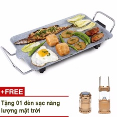 Bàn nướng điện vân đá Mishio MK04 (xám) + Tặng đèn sạc năng lượng mặt trời
