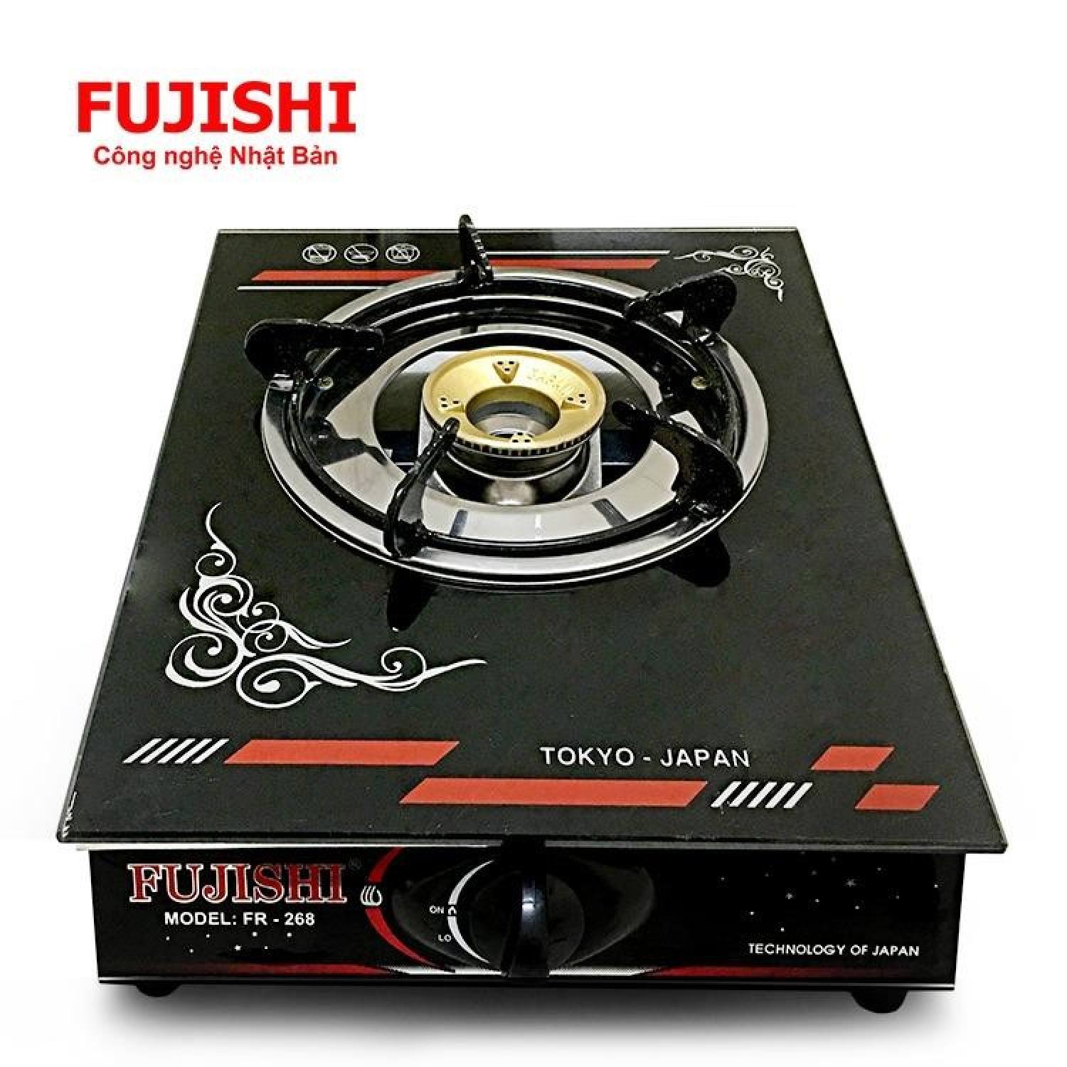 Siêu sale bếp gas đơn mặt kính chén đồng fujishi fr-268d - kính đen - bếp dùng bình gas lớn 6kg/12kg