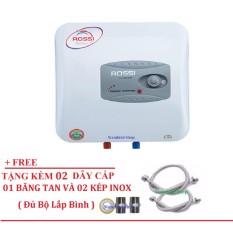 Bình Nước Nóng Chống Giật Rossi R20Ti 20 lít (Trắng) Free 02 dây cấp inox, 02 Kép inox, 1 băng tan đủ bộ lắp bình