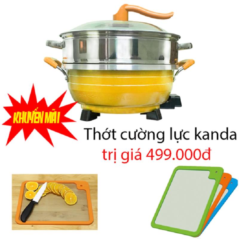 Giá bán Chảo lẩu điện đa năng Osaka L299 6L Vàng đi kèm khuôn làm bánh cuốn (khuyến mại thớt kính cường lực cao cấp trị giá 499.000)