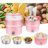Hộp cơm cắm điện văn phòng 3 ngăn inox PlayBear(hồng nhạt)