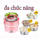 Hộp cơm cắm điện văn phòng 3 ngăn inox PlayBear(hồng nhạt)