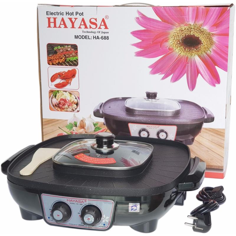 Bảng giá Nồi Lẩu Điện Nướng Vuông Đa Năng Cao Cấp 2 trong 1 Hayasa HA-688 Điện máy Pico