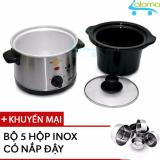 Nồi nấu chậm hầm kho nấu cháo 1.5 lít Bbcooker BS15 + tặng 5 hộp inox