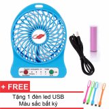 Quạt Sạc Tích Điện USB Mini Fan ( xanh dương) + Tặng 1 Đèn Led USB