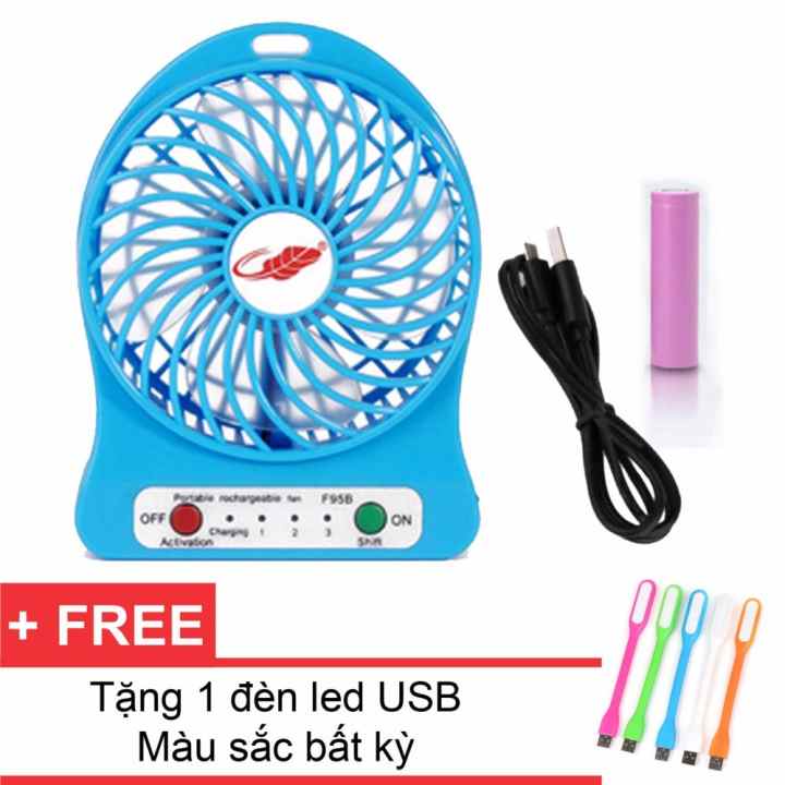 Quạt Sạc Tích Điện USB Mini Fan ( xanh dương) + Tặng 1 Đèn Led USB