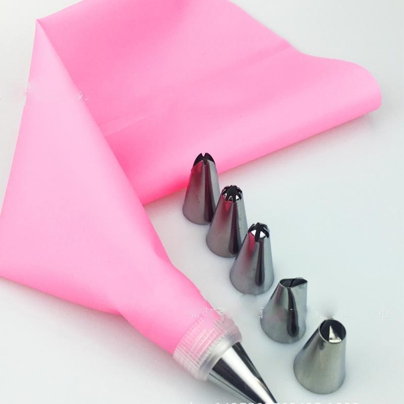 Giá bán Silicone Icing Piping Cream Pastry Bag + 6x Stainless Steel Nozzle Set DIY Cake Decorating Cake Tools