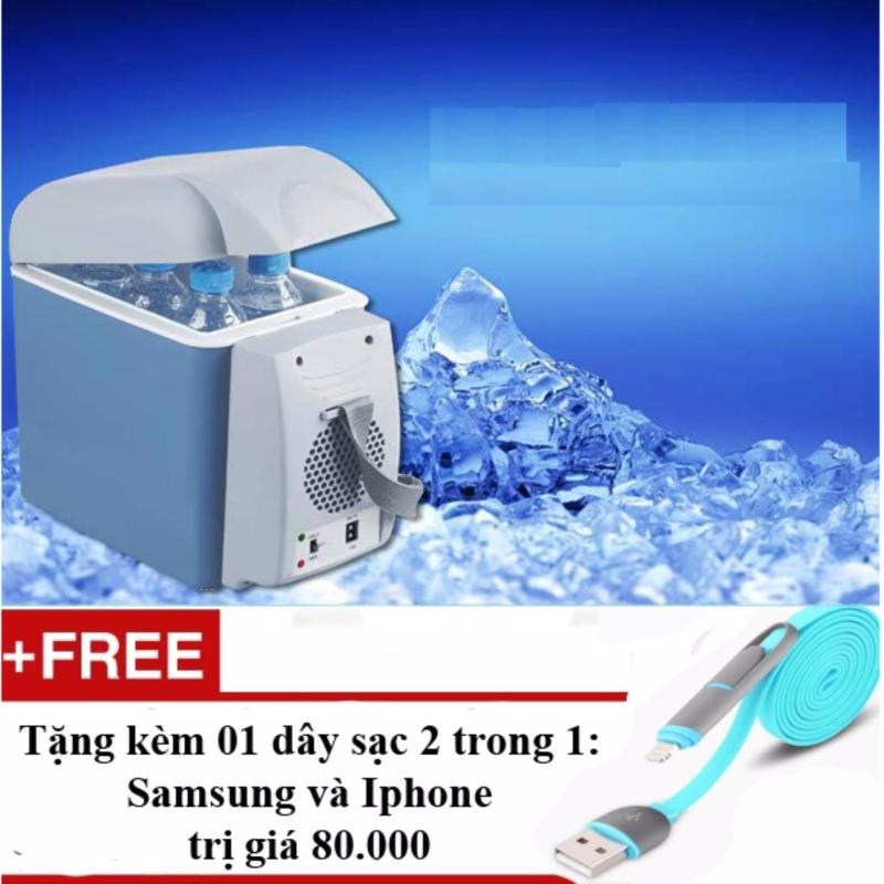 Tủ Lạnh Mini 12V Trên Ô Tô Với Dung Tích 6Lit Nước (Xanh) + Tặng 01 Dây Sạc Điện Thoại 2 Trong 1 Cho Iphone Và Samsung (Trắng)