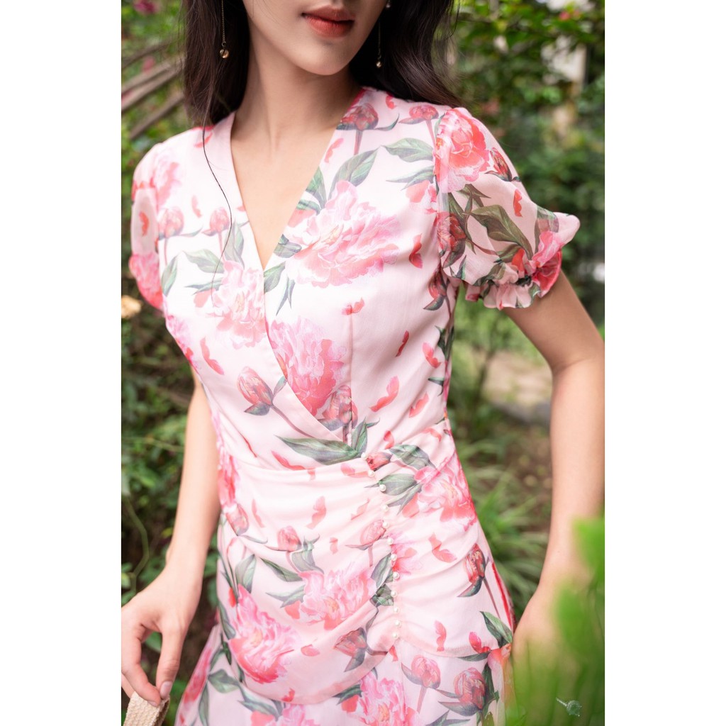 Đầm Hoa Tơ, Chân Đuôi Cá Rút Nhúm D4012-21