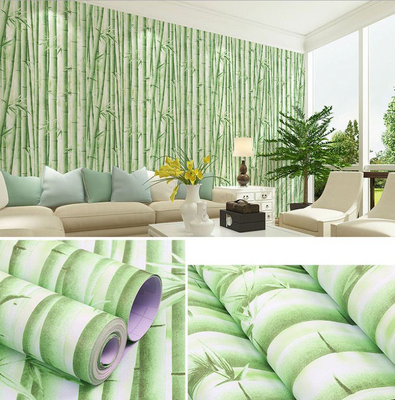 Cuộn 10m x 0.45m decal giấy dán tường trúc xanh lợt keo sẵn bóc dán aa094
