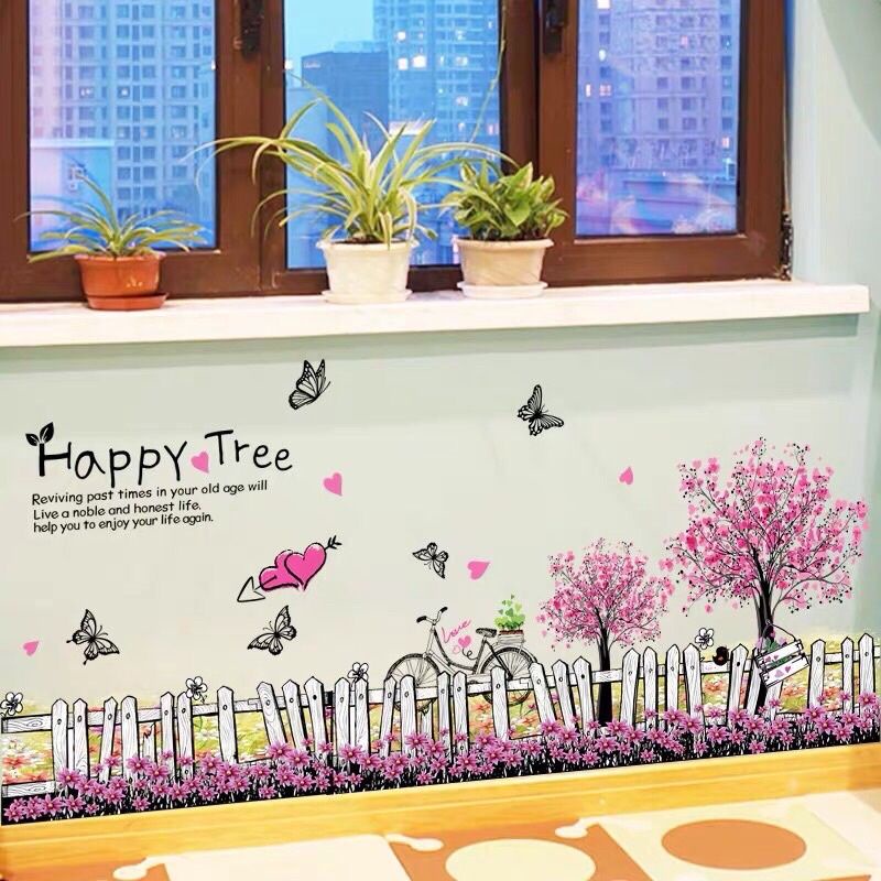 Decal dán tường cửa sổ và chân hoa tím