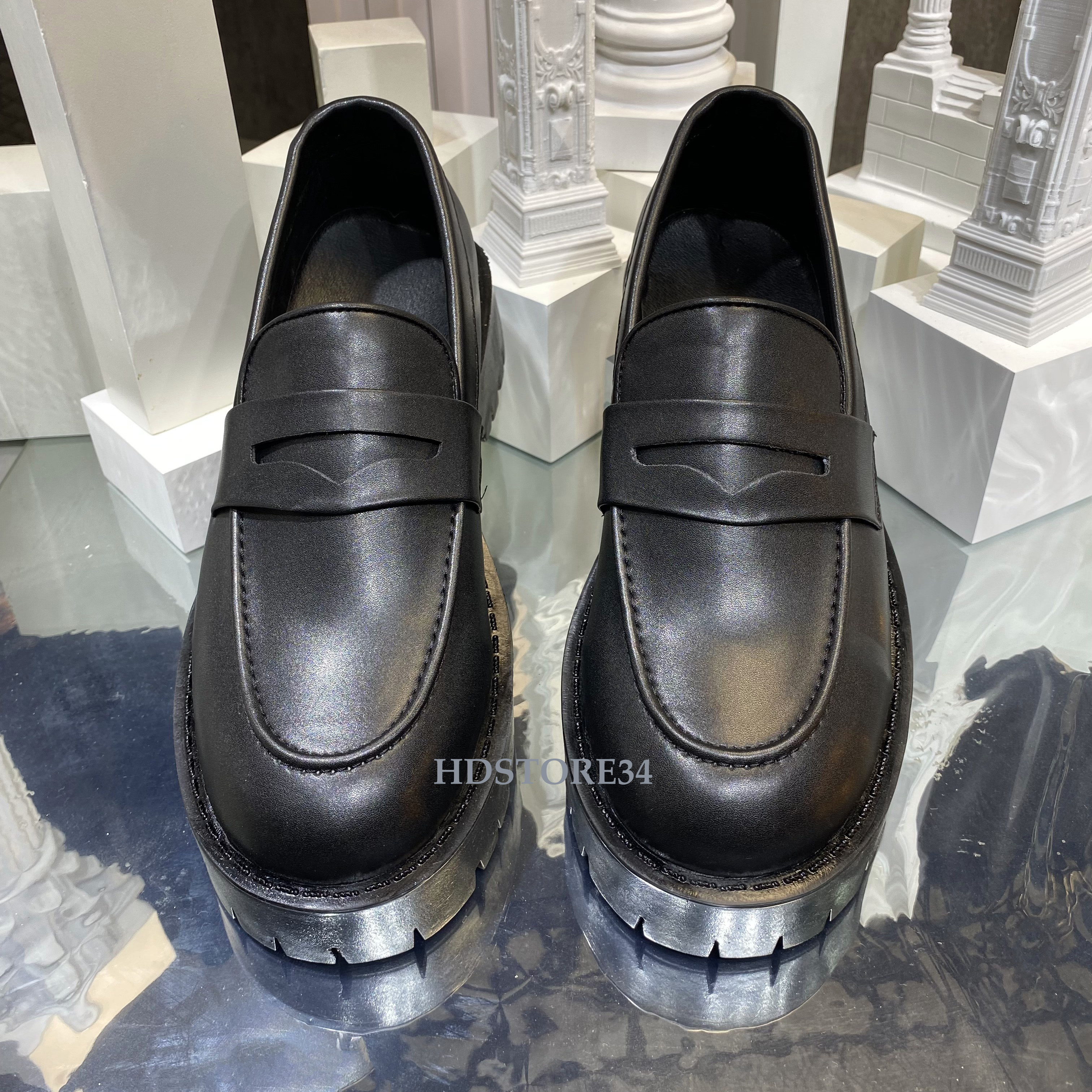 Giày Penny Loafer Đế Khủng 5cm Siêu Chất Full Black
